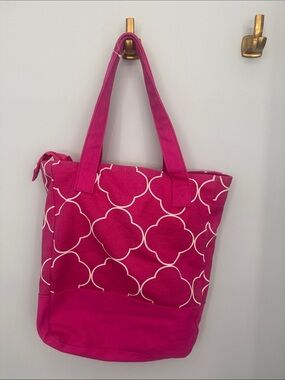 Bright Pink Patterned Canvas Tote Bag for Women